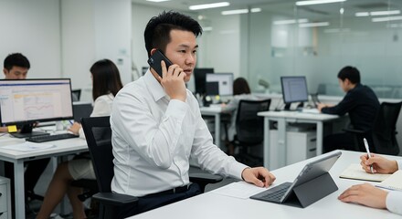 Fototapeta premium Businessman on Phone Call in Modern Office Workspace