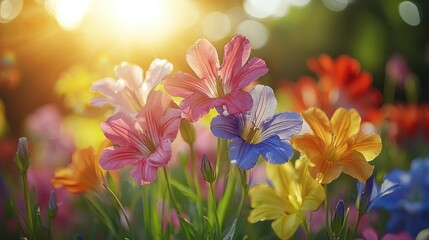 Vibrant Rainbow Flowers in a Sunny Meadow