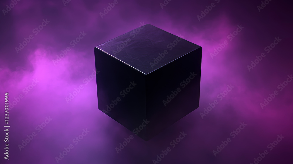 Wall mural black cube abstract texture with violet low key lighting background 3d illustration render