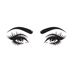 black and white illustration, eyebrows and eyes, eyelashes 