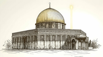 Obraz premium Dome of the Rock, Jerusalem, religious site, illustration, historical background, spiritual travel