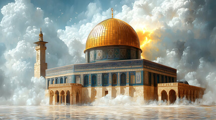 Obraz premium Dome of the Rock, Jerusalem, sunrise, clouds, spiritual