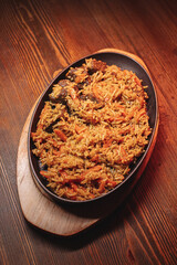 delicious pilaf with beef, beautiful food