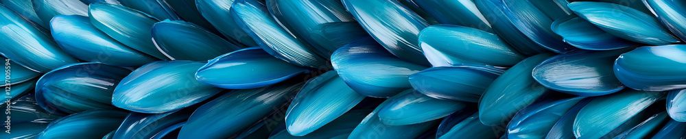 Wall mural vibrant blue petal-like shapes form an abstract pattern in a close-up view showcasing texture and co
