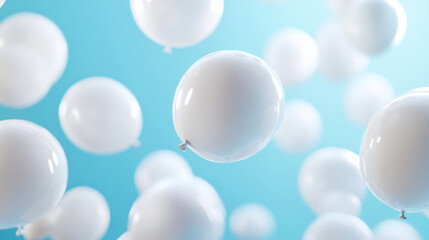 Floating White Balloons 3d render illustration. 3D Illustration