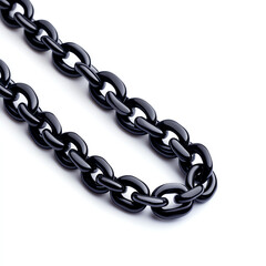 Fototapeta premium A close-up view of a sleek black chain, showcasing its smooth, shiny links against a clean, white background