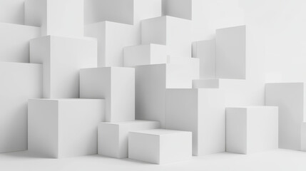 Close Up of White Block Pattern, Clean, Minimalistic Design Made of Simple Blocks 3d render illustration. 3D Illustration