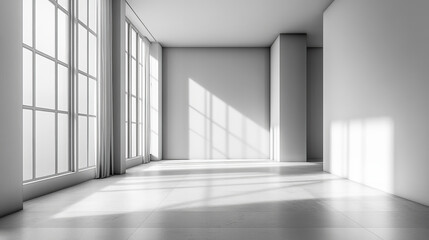Fototapeta premium An Empty Room Captured in Black and White 3d render illustration. 3D Illustration