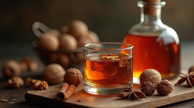 Discovering Andorran herbal liqueur ratafia served with walnuts and spices