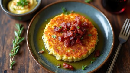 Tasty trinxat with Andorran cabbage, potato pancake, and chorizo