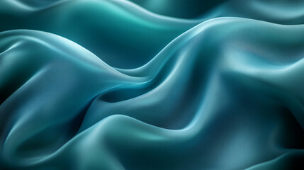 Obraz premium Textured fabric drapes in soft waves of teal and azure under gentle lighting