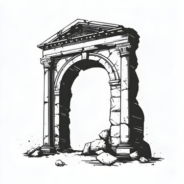 ruined roman arch black and white clip art preview