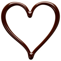 The image shows a heart shape made out of glossy, smooth chocolate with a shiny surface, isolated on transparent background, PNG file, perfect for graphic design.