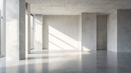 Obraz premium Abstract white interior of empty room with concrete walls and floor 3d grunge industrial illustration background texture