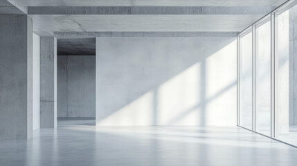 Obraz premium Abstract white interior of empty room with concrete walls and floor 3d grunge industrial illustration background texture