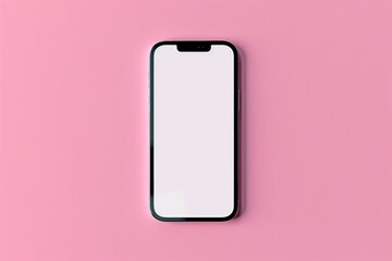  Smartphone with blank screen isolated on pink background