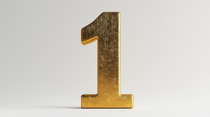 Golden number one on white background. 3d metal golden number one.