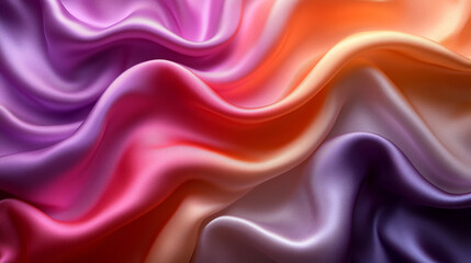 Fototapeta premium Colorful waves of silk fabric flowing in vibrant shades of purple and orange