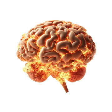 Exploding human brain on fire representing concepts such as burnout, stress, mental health issues, and anger management