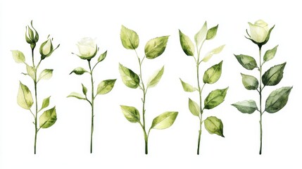 Obraz premium Watercolor roses flowers leaves isolated on white background