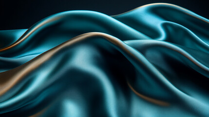 Fototapeta premium Soft silk fabric creates elegant waves in rich blue and gold tones for a stunning visual effect