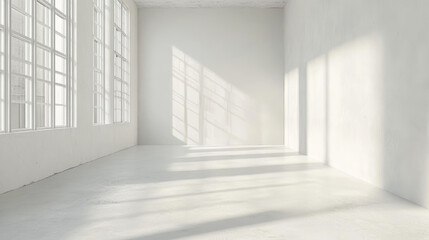 Fototapeta premium Abstract white interior of empty room with concrete walls and floor 3d grunge industrial illustration background texture