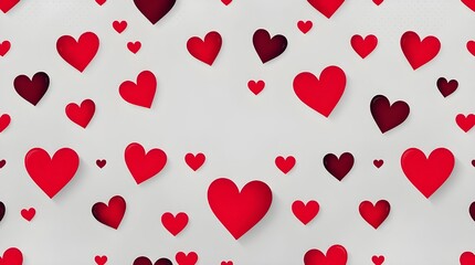 Elegant Valentine's Day seamless pattern with randomly arranged hand drawn hearts isolated on white background. Showing love, romance, affection, passion, emotion, warmth, care, friendship, connection