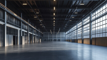 Obraz premium dark abstract concrete and soldered metal steel hangar hall industrial design 3d rendering