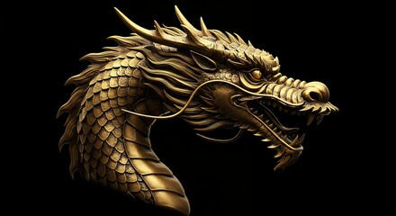 Majestic Golden Dragon Head 3d Render Art