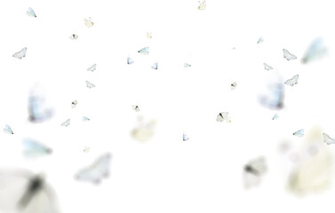 Delicate butterflies of various colors and sizes are seen floating, creating a dreamy and magical landscape. The transparent background enhances their graceful movement