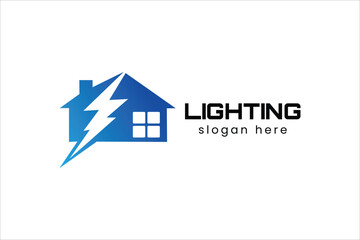 Creative logo design featuring a house and lightning symbol for a lighting company