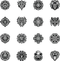 Set of Glyph Style Witchcraft Tattoo Icons 

