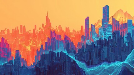 Abstract financial charts merging with armir border design digital landscape