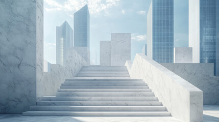 modern city upwards leading stairs marble optic 3d illustration exterior wallpaper