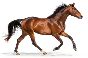 Obraz premium Dynamic Brown Horse Rearing Against a White Background