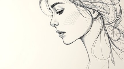 Profile sketch of a young woman showcasing delicate features and soft lines