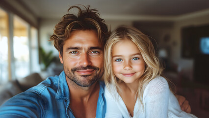 Father and daughter taking selfie with smiling face
