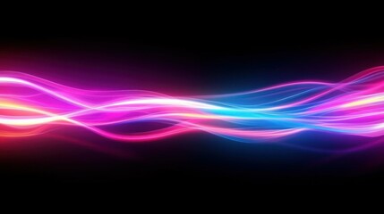 abstract light trails with vibrant neon colors, dark background, energetic movement, pink and blue hues, futuristic design, modern light art, dynamic visual effect