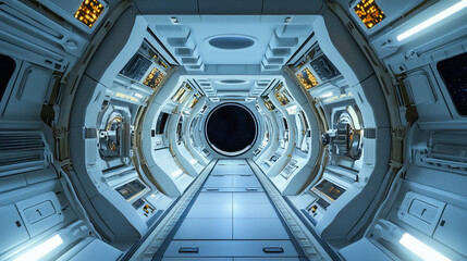 Fototapeta premium futuristic architecture space station design technology hallway tunnels 3d render illustration