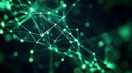 abstract green technology point mesh network in dark space 3d render illustration