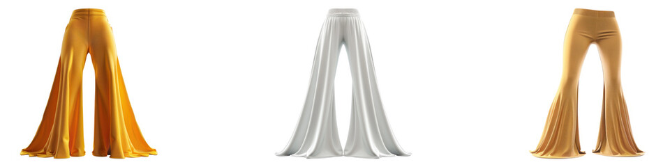 Bell bottom pants isolated on transparent background, PNG, Set of