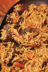 delicious pilaf with beef, beautiful food