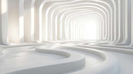 Obraz premium White three-dimensional maze wall under soft lighting 3d render illustration. 3D Illustration