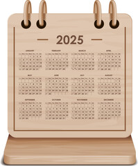 Illustration vector of year 2025 WOODEN and cardboard desktop Calendar