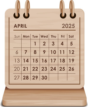 Illustration vector of April 2025 WOODEN and cardboard desktop Calendar