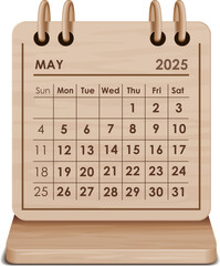 Illustration vector of May 2025 WOODEN and cardboard desktop Calendar