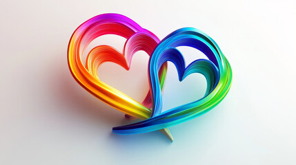 two rainbow heart on a white background 3d rendering illustration lgbt pride concept
