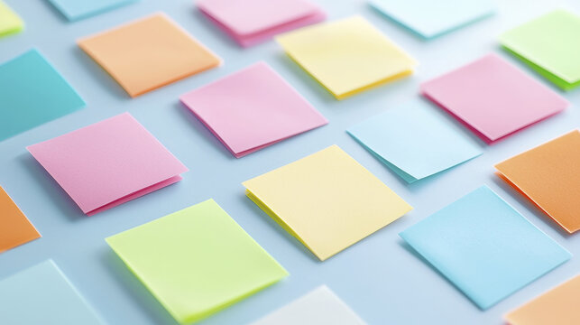 Colorful sticky notes arranged on blue surface, ideal for organization and reminders