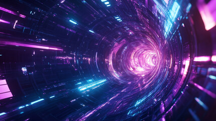 Obraz premium futuristic neon light sci-fi blue and violet background 3d render illustration