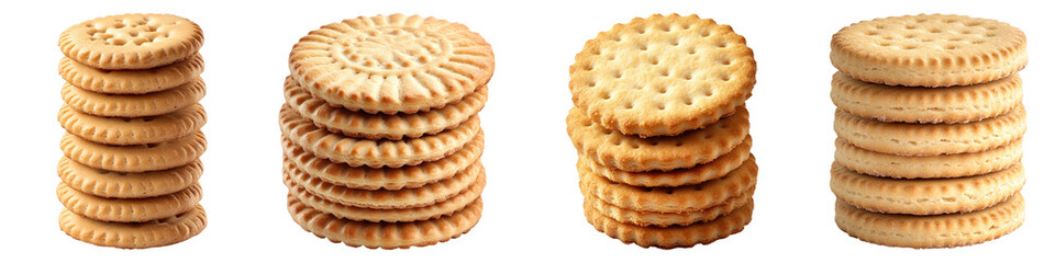 Stack of biscuit isolated on transparent background, PNG, Set of
